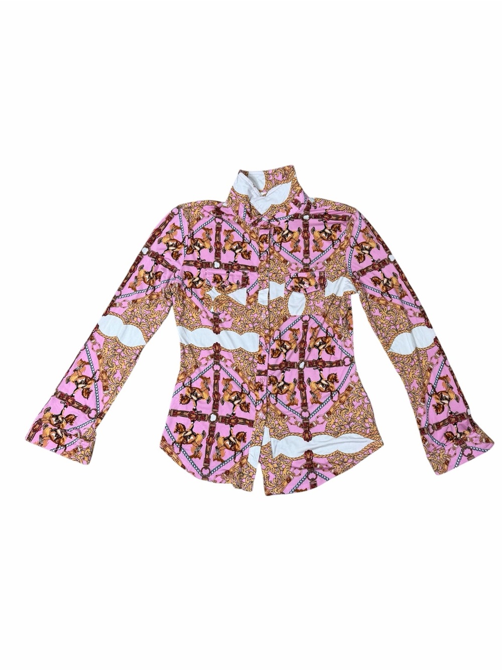 Timing Pink Baroque Chain Print Button Up Blouse Women's Large